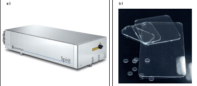 圖1：Spirit 1040-IMC 激光器（a）具備高重復率的工業(yè)飛秒激光器，平均功率高達16瓦，是進行 ClearShape加工（b）的理想之選。